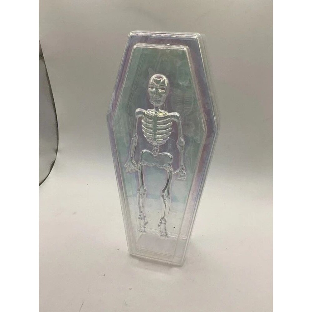 Halloween Decor Skeleton Coffin Storage Box Container Acrylic Plastic Iridescent